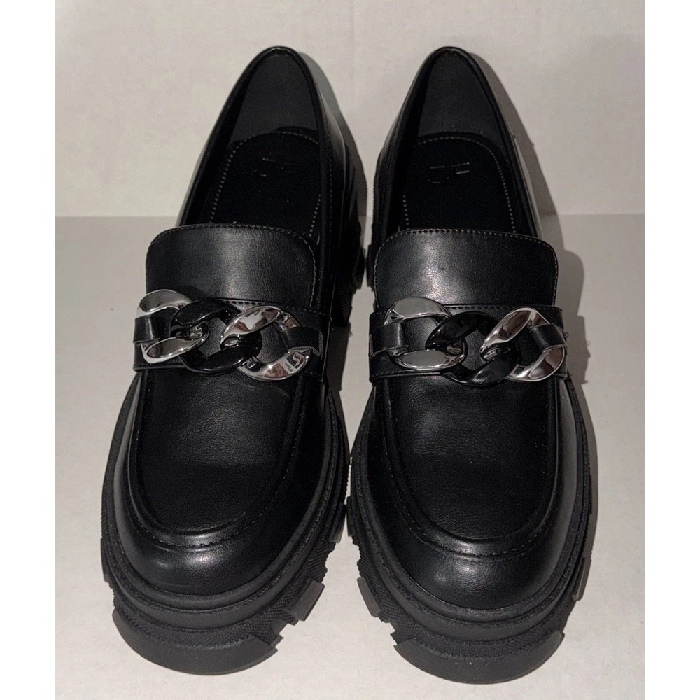 NIB JustFab Drew Lug Sole Loafers Black Size 10
